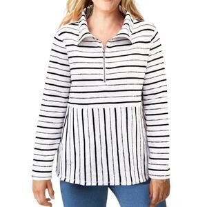 Habitat Clothes to Live In Weekend Terry Top S White Stripe 1/4 Zip Sweatshirt